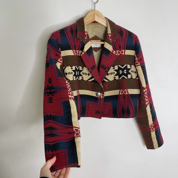 Vintage custom western coat trendy cowboy Aztec print - Picture 1 of 11